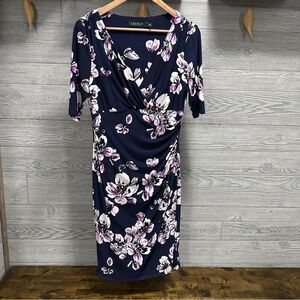 Ralph Lauren Preppy Floral Faux Wrap Sheath Dress Size 8 Church Office Siren